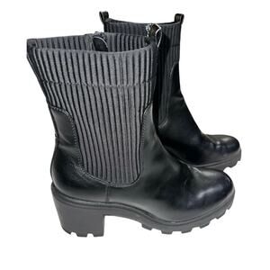 A New Day Natasha Lug Sole Sock Ankle Boot Side Zip Mid Calf Block heel Black 10